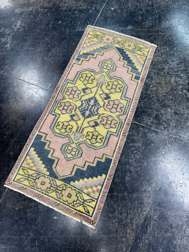 Turkish Mini Rug Oriental Hand Knotted Vintage Rug  1'6'' x  3'5'' #12052