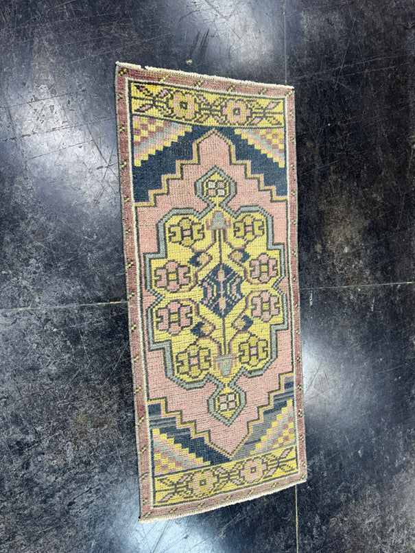 Turkish Mini Rug Oriental Hand Knotted Vintage Rug  1'6'' x  3'5'' #12052