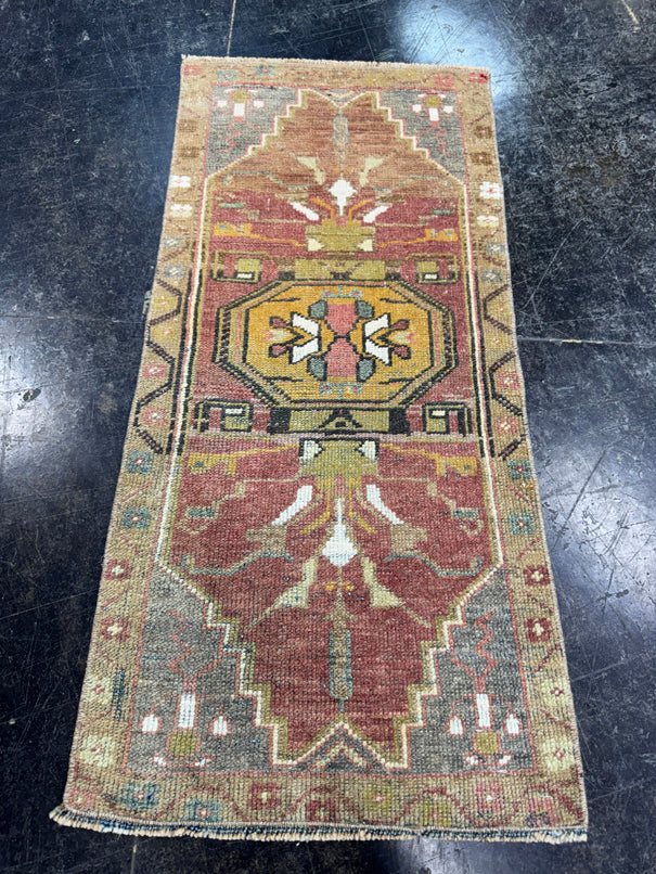 Turkish Mini Rug Oriental Hand Knotted Vintage Rug  1'6'' x  3'2'' #12053