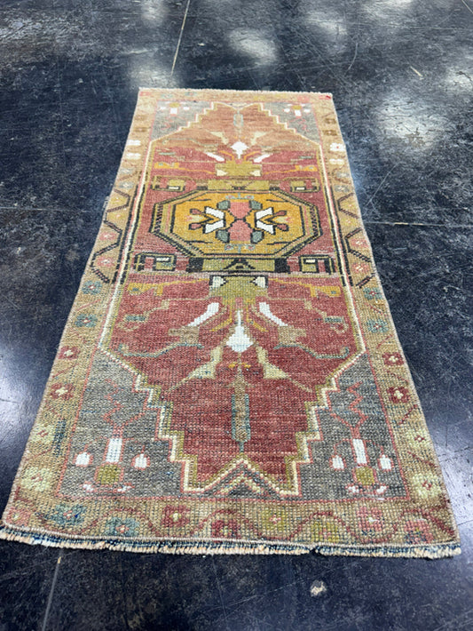 Turkish Mini Rug Oriental Hand Knotted Vintage Rug  1'6'' x  3'2'' #12053