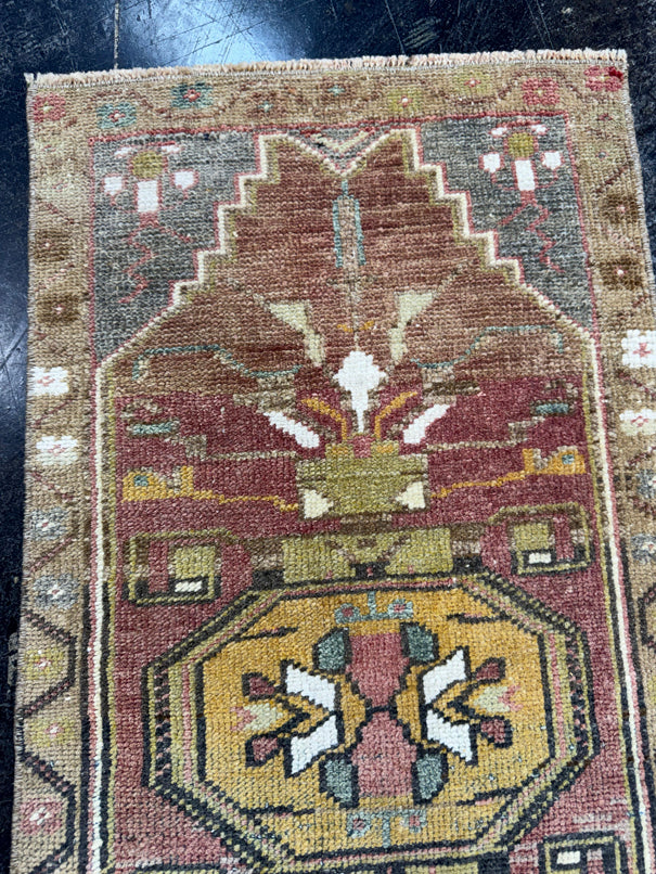 Turkish Mini Rug Oriental Hand Knotted Vintage Rug  1'6'' x  3'2'' #12053