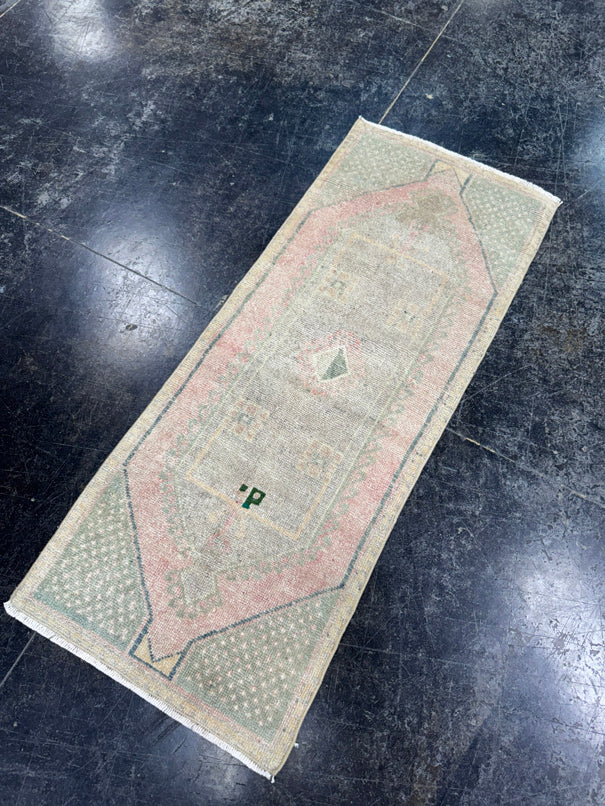 Turkish Mini Rug Oriental Hand Knotted Vintage Rug  1'6'' x  3'9'' #12054