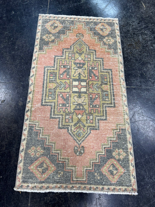 Turkish Mini Rug Oriental Hand Knotted Vintage Rug  1'8'' x  3'1'' #12056