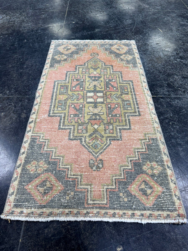 Turkish Mini Rug Oriental Hand Knotted Vintage Rug  1'8'' x  3'1'' #12056