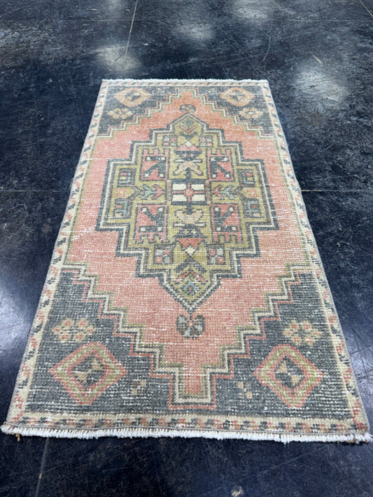 Turkish Mini Rug Oriental Hand Knotted Vintage Rug  1'8'' x  3'1'' #12056