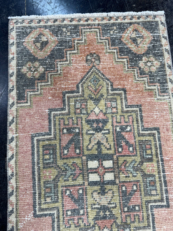 Turkish Mini Rug Oriental Hand Knotted Vintage Rug  1'8'' x  3'1'' #12056