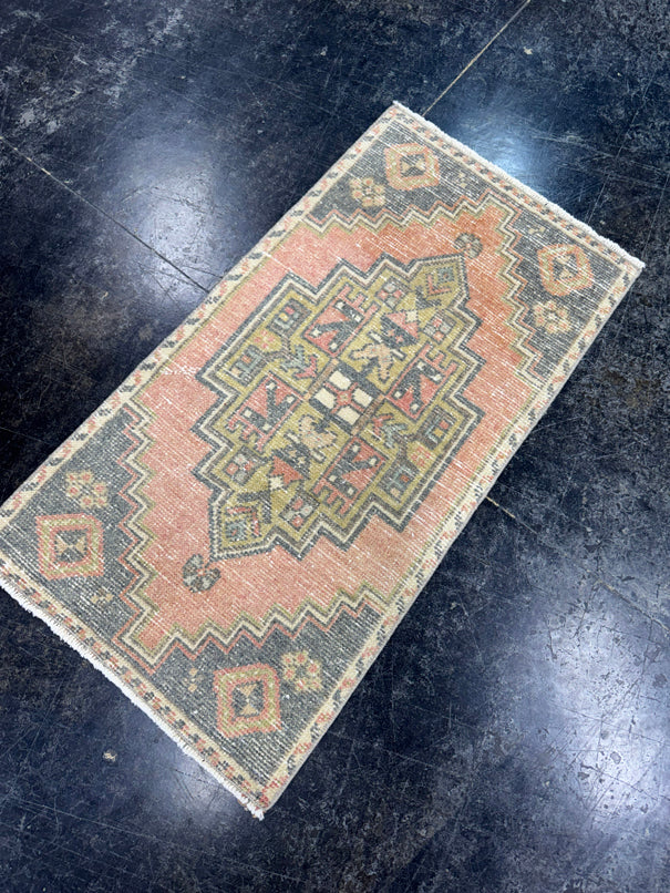 Turkish Mini Rug Oriental Hand Knotted Vintage Rug  1'8'' x  3'1'' #12056
