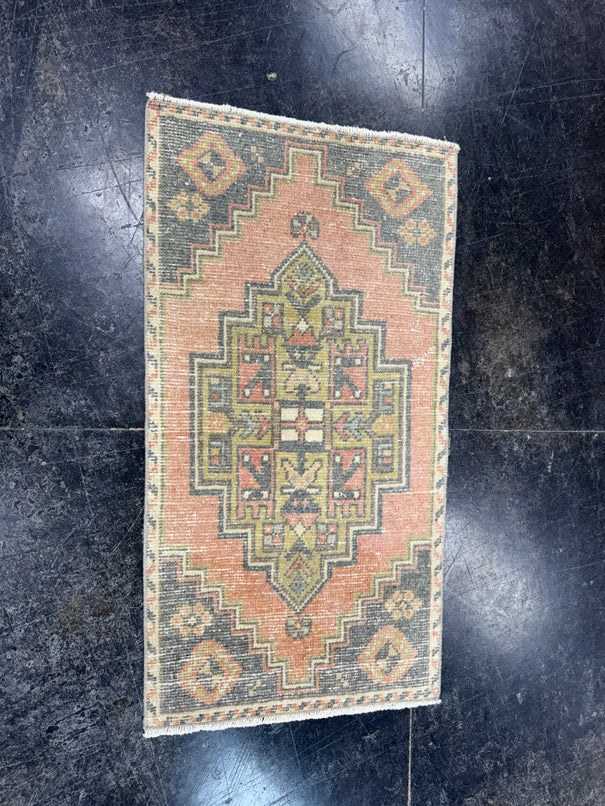 Turkish Mini Rug Oriental Hand Knotted Vintage Rug  1'8'' x  3'1'' #12056