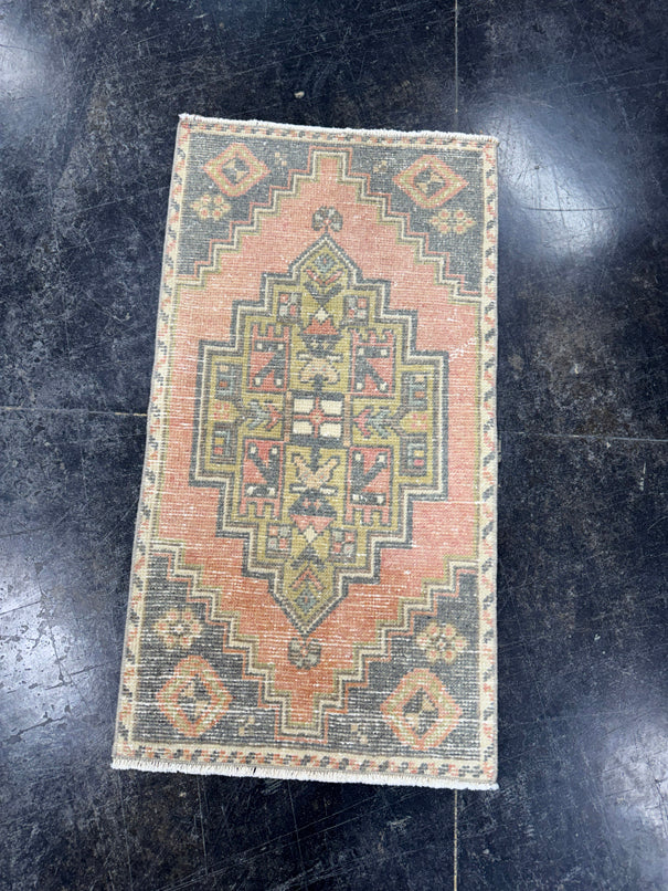 Turkish Mini Rug Oriental Hand Knotted Vintage Rug  1'8'' x  3'1'' #12056