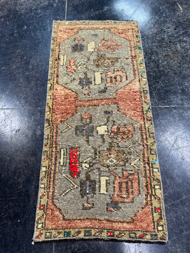Turkish Mini Rug Oriental Hand Knotted Vintage Rug  1'6'' x  3'3'' #12057