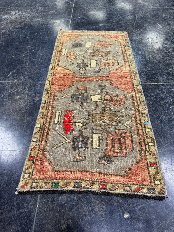 Turkish Mini Rug Oriental Hand Knotted Vintage Rug  1'6'' x  3'3'' #12057