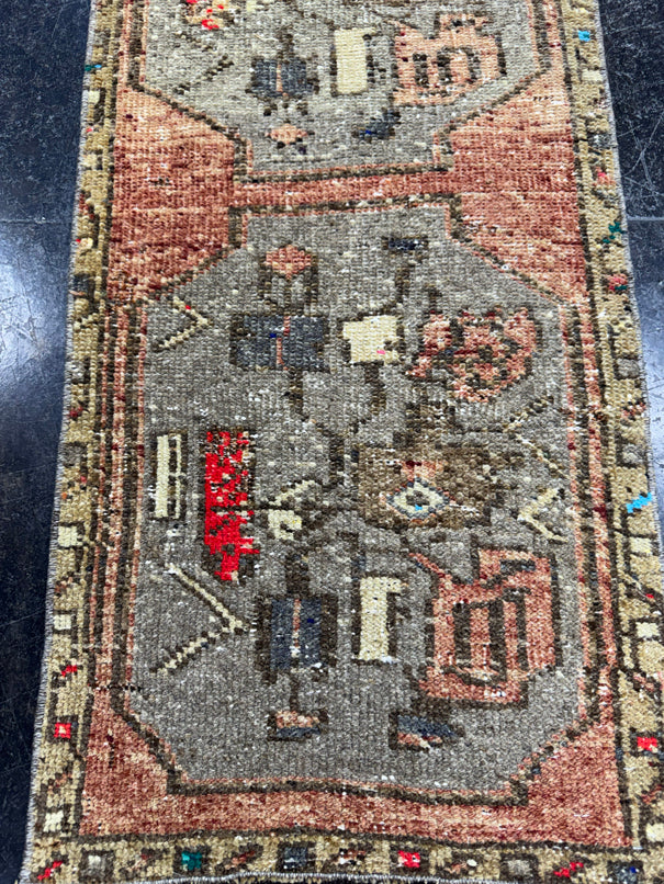 Turkish Mini Rug Oriental Hand Knotted Vintage Rug  1'6'' x  3'3'' #12057