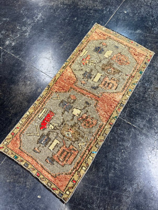 Turkish Mini Rug Oriental Hand Knotted Vintage Rug  1'6'' x  3'3'' #12057