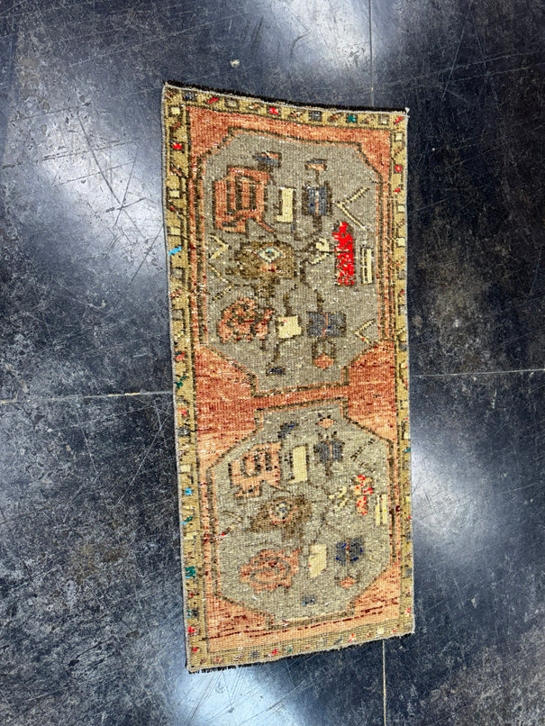 Turkish Mini Rug Oriental Hand Knotted Vintage Rug  1'6'' x  3'3'' #12057