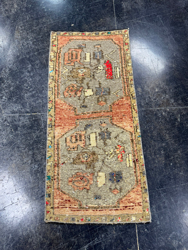 Turkish Mini Rug Oriental Hand Knotted Vintage Rug  1'6'' x  3'3'' #12057