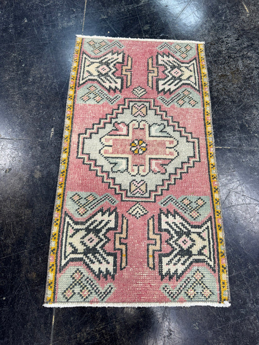 Turkish Mini Rug Oriental Hand Knotted Vintage Rug  1'7'' x  1'9'' #12051