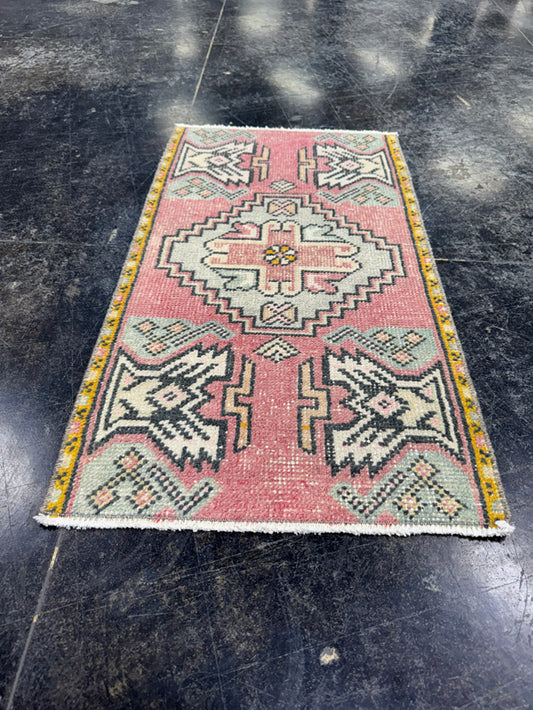 Turkish Mini Rug Oriental Hand Knotted Vintage Rug  1'7'' x  1'9'' #12051