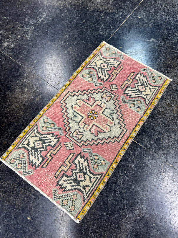 Turkish Mini Rug Oriental Hand Knotted Vintage Rug  1'7'' x  1'9'' #12051