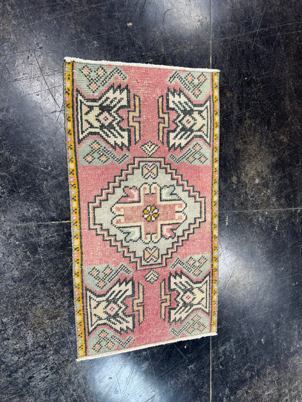 Turkish Mini Rug Oriental Hand Knotted Vintage Rug  1'7'' x  1'9'' #12051