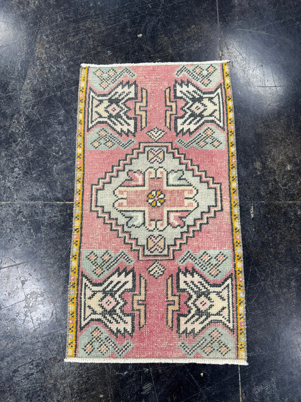 Turkish Mini Rug Oriental Hand Knotted Vintage Rug  1'7'' x  1'9'' #12051