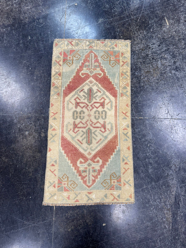 Turkish Mini Rug Oriental Hand Knotted Vintage Rug  1'6" x  3' #12046