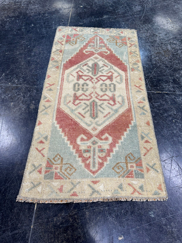 Turkish Mini Rug Oriental Hand Knotted Vintage Rug  1'6" x  3' #12046