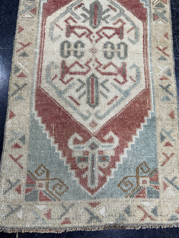 Turkish Mini Rug Oriental Hand Knotted Vintage Rug  1'6" x  3' #12046