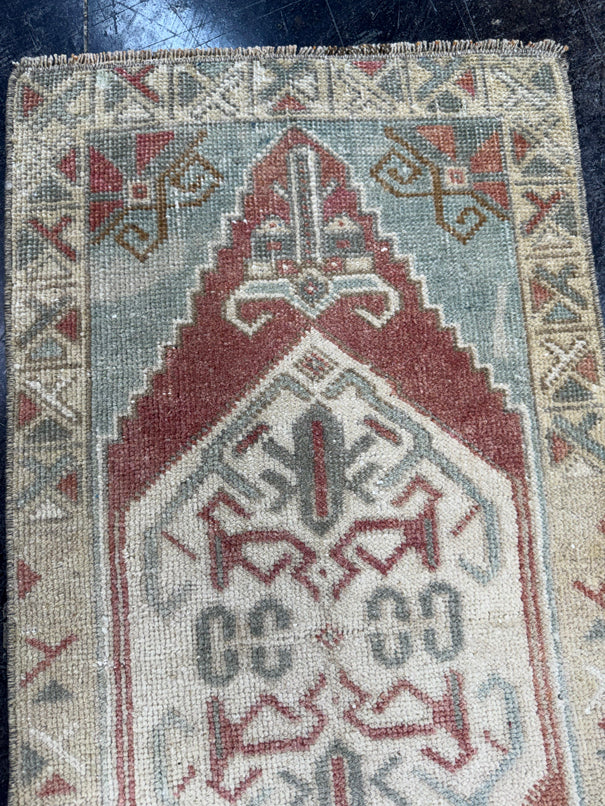 Turkish Mini Rug Oriental Hand Knotted Vintage Rug  1'6" x  3' #12046