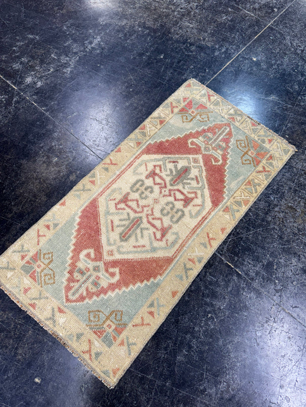 Turkish Mini Rug Oriental Hand Knotted Vintage Rug  1'6" x  3' #12046