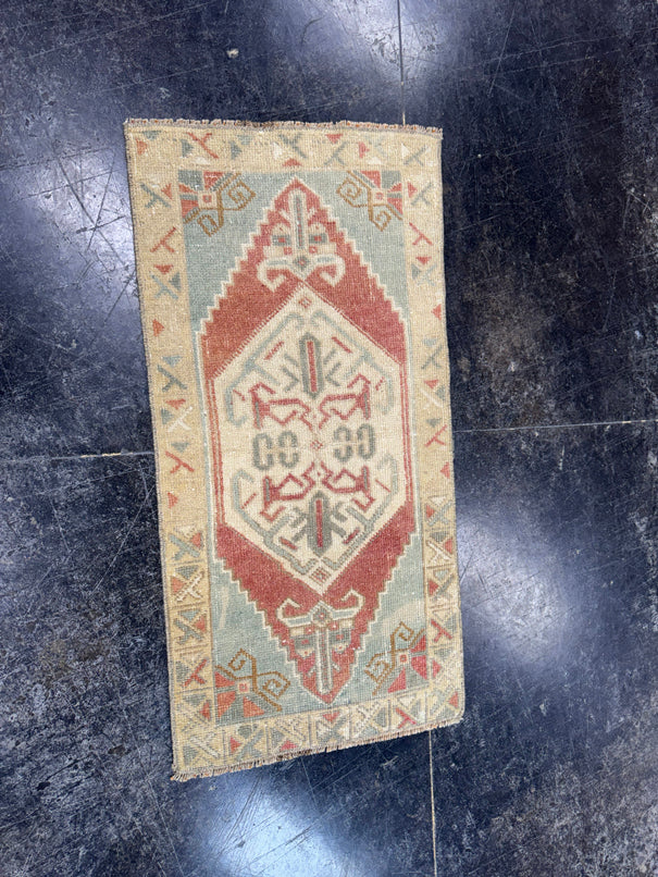 Turkish Mini Rug Oriental Hand Knotted Vintage Rug  1'6" x  3' #12046