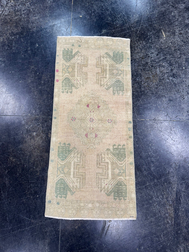 Turkish Mini Rug Oriental Hand Knotted Vintage Rug  1'7'' x  3'7'' #12049