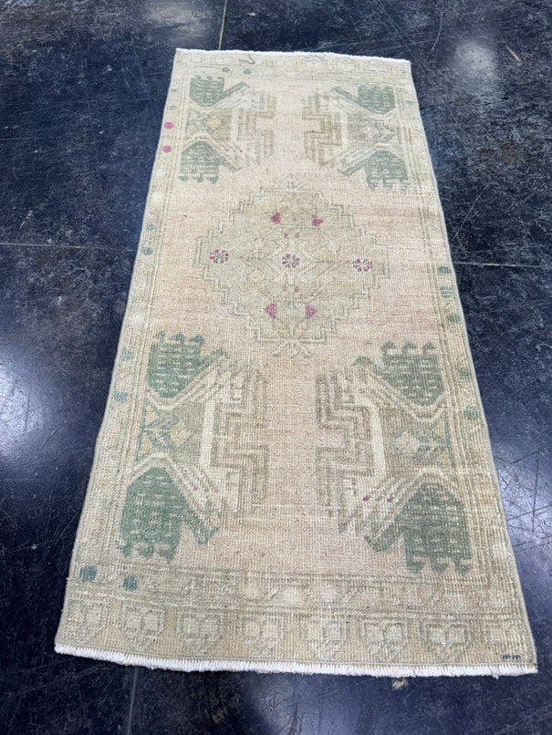 Turkish Mini Rug Oriental Hand Knotted Vintage Rug  1'7'' x  3'7'' #12049