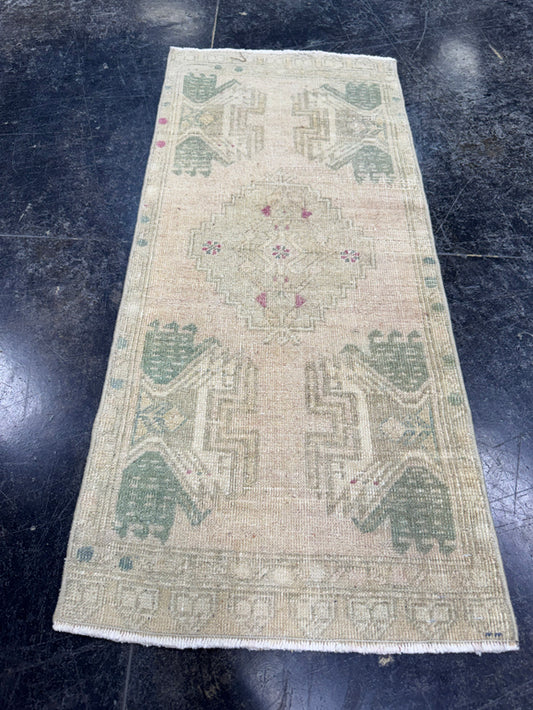 Turkish Mini Rug Oriental Hand Knotted Vintage Rug  1'7'' x  3'7'' #12049