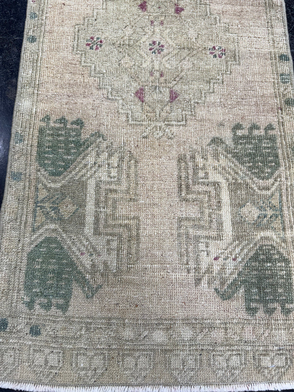 Turkish Mini Rug Oriental Hand Knotted Vintage Rug  1'7'' x  3'7'' #12049