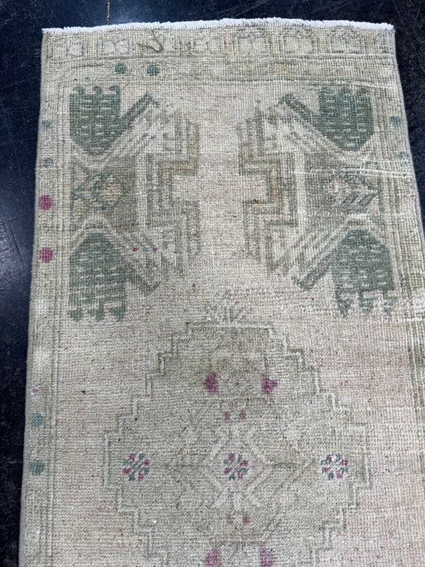 Turkish Mini Rug Oriental Hand Knotted Vintage Rug  1'7'' x  3'7'' #12049