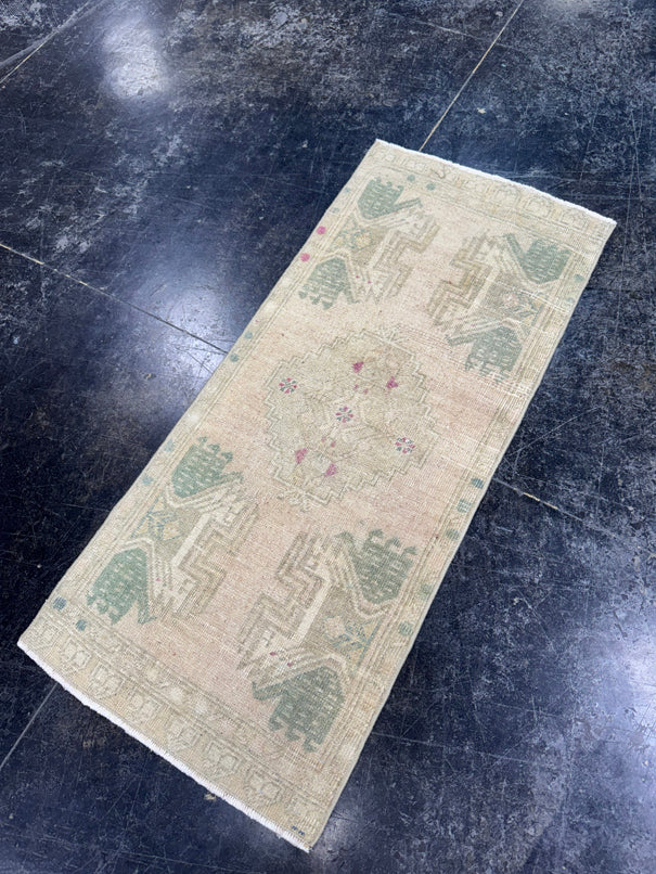 Turkish Mini Rug Oriental Hand Knotted Vintage Rug  1'7'' x  3'7'' #12049