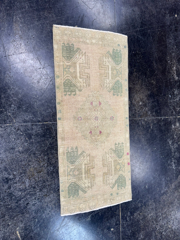 Turkish Mini Rug Oriental Hand Knotted Vintage Rug  1'7'' x  3'7'' #12049