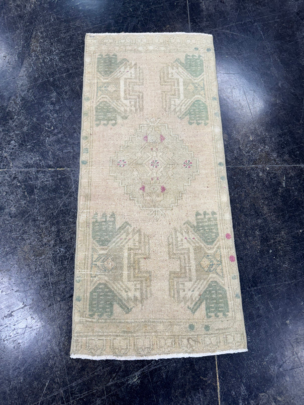 Turkish Mini Rug Oriental Hand Knotted Vintage Rug  1'7'' x  3'7'' #12049