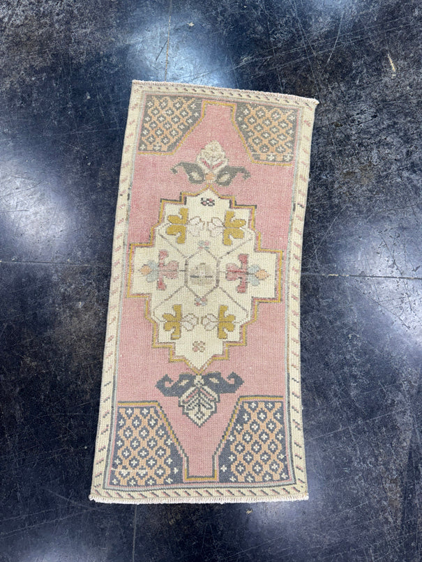 Turkish Mini Rug Oriental Hand Knotted Vintage Rug  1'7" x  3'5'' #12044