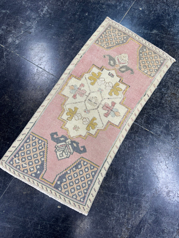 Turkish Mini Rug Oriental Hand Knotted Vintage Rug  1'7" x  3'5'' #12044