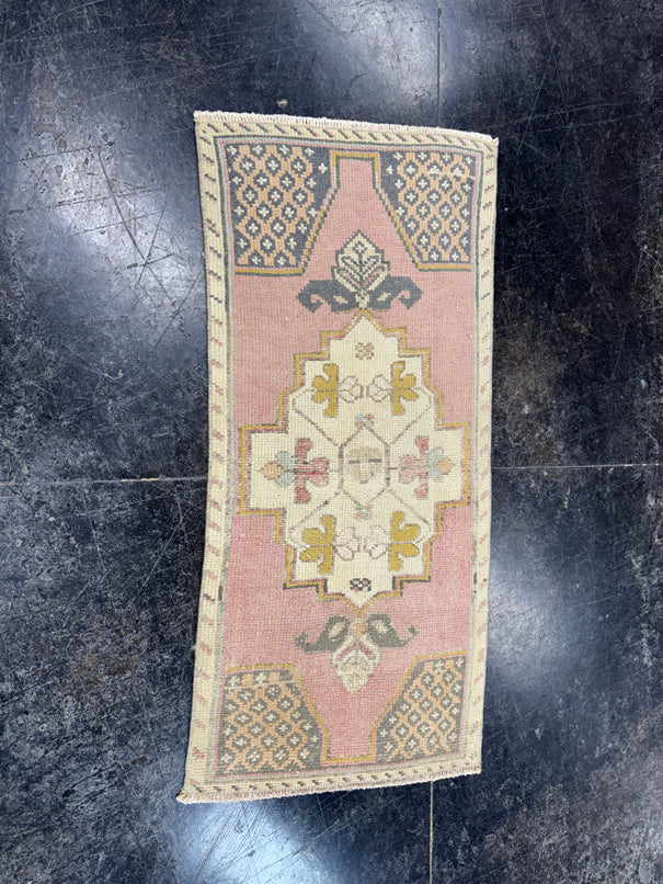 Turkish Mini Rug Oriental Hand Knotted Vintage Rug  1'7" x  3'5'' #12044