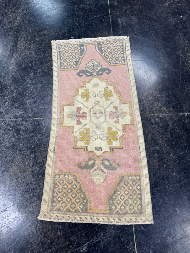 Turkish Mini Rug Oriental Hand Knotted Vintage Rug  1'7" x  3'5'' #12044