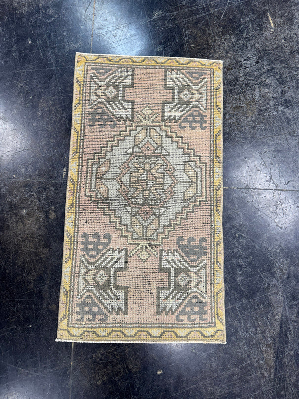 Turkish Mini Rug Oriental Hand Knotted Vintage Rug  1'8" x  3' #12043