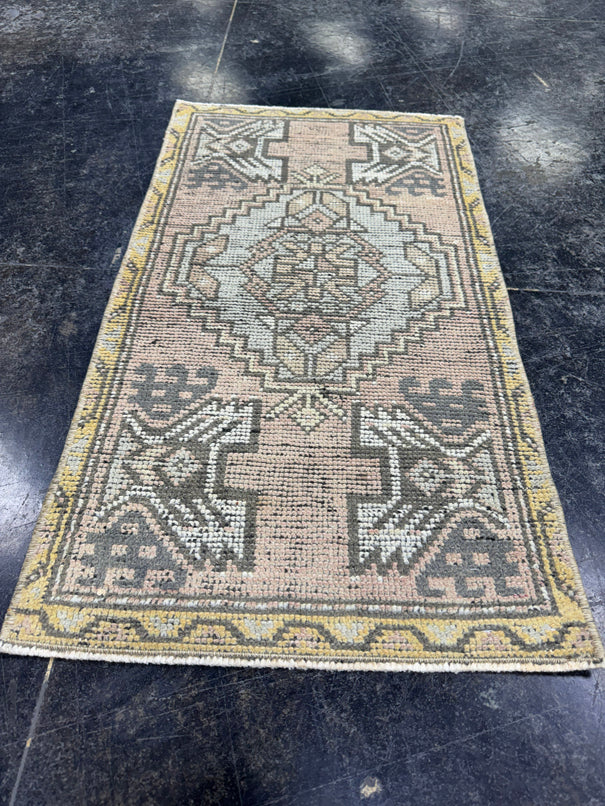 Turkish Mini Rug Oriental Hand Knotted Vintage Rug  1'8" x  3' #12043