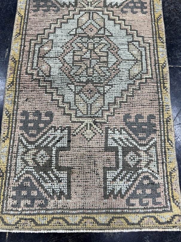 Turkish Mini Rug Oriental Hand Knotted Vintage Rug  1'8" x  3' #12043