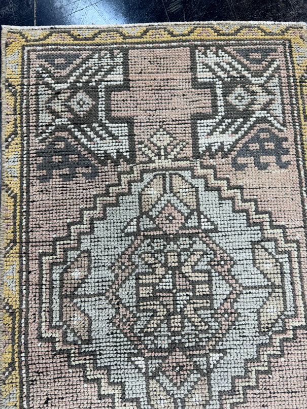 Turkish Mini Rug Oriental Hand Knotted Vintage Rug  1'8" x  3' #12043