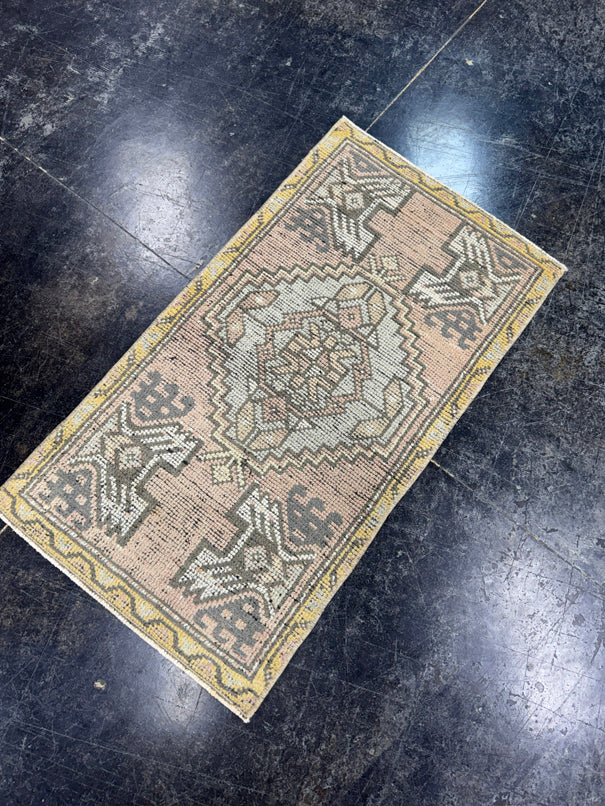 Turkish Mini Rug Oriental Hand Knotted Vintage Rug  1'8" x  3' #12043