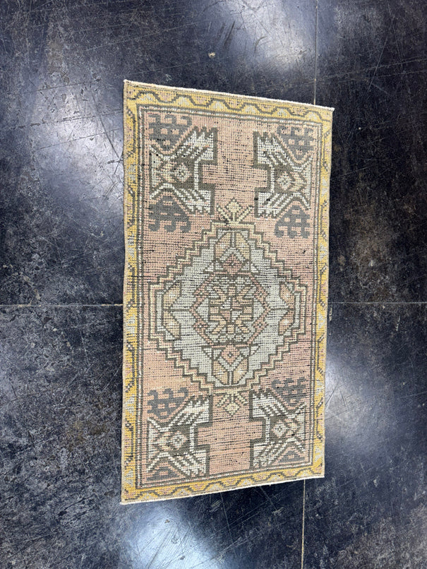 Turkish Mini Rug Oriental Hand Knotted Vintage Rug  1'8" x  3' #12043