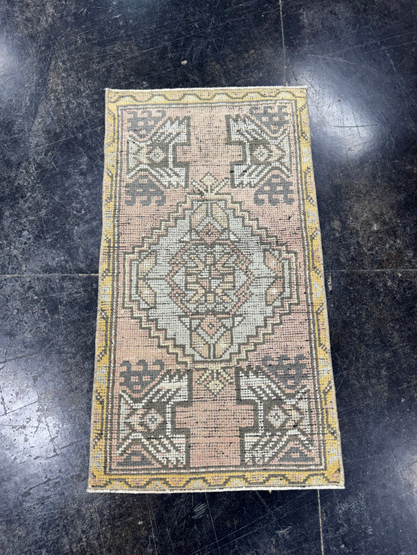 Turkish Mini Rug Oriental Hand Knotted Vintage Rug  1'8" x  3' #12043