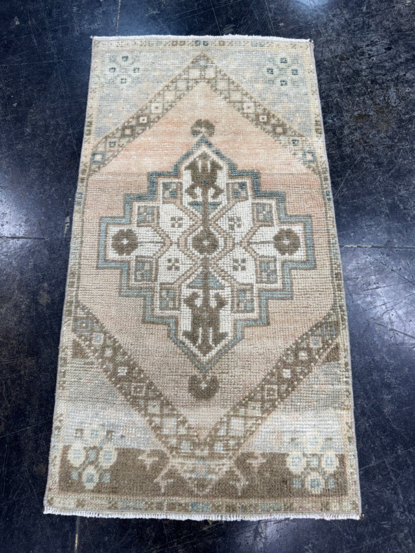 Turkish Mini Rug Oriental Hand Knotted Vintage Rug  1'7" x  2'11'' #12040